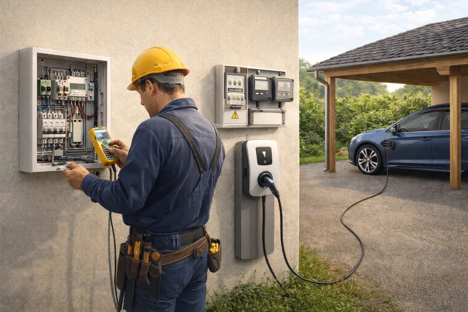 Symbolbild: Wallbox Installation am Haus oder Carport