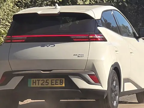 BYD Dolphin Surf laden: weißer Kleinwagen auf der Landstraße
