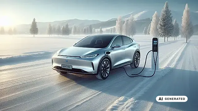 Chinesische Elektroautos im Winter: Elektroauto an einer Schnellladesäule bei Schnee
