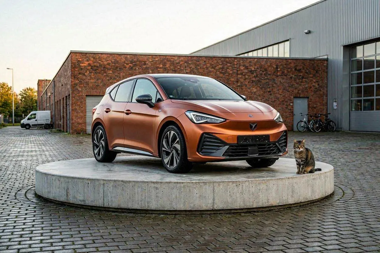 CUPRA Born Facelift 2026 in seitlicher Ansicht beim Vertragshändler, Bestellstart Mitte April 2026 und Marktstart Sommer 2026 aus dem Werk Zwickau