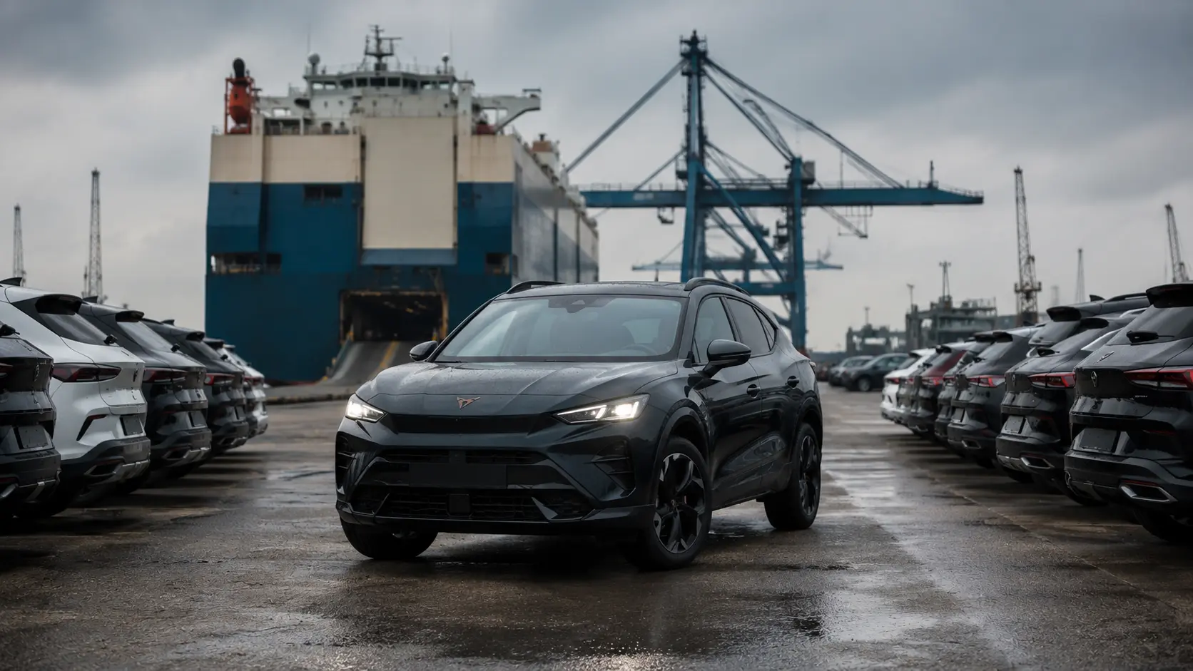 Cupra Tavascan vor Hafenanlage Bremerhaven -- Symbolbild zur Auslieferungs-Verzögerung 2026
