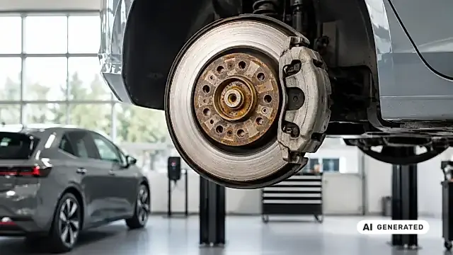 Bremsenservice am Elektroauto in der Vertragswerkstatt Bellemann in Wiesloch: rostige Bremsscheibe durch Rekuperation bei Skoda, SEAT und CUPRA