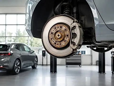 Bremsenservice am Elektroauto in der Vertragswerkstatt Bellemann in Wiesloch: rostige Bremsscheibe durch Rekuperation bei Skoda, SEAT und CUPRA