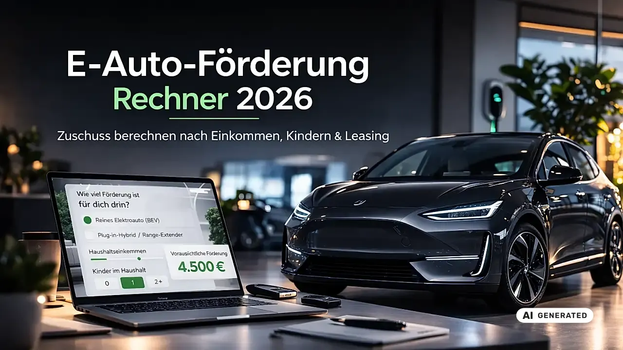 E-Auto-Förderung Rechner 2026: Zuschuss nach Einkommen, Kindern & Leasing berechnen