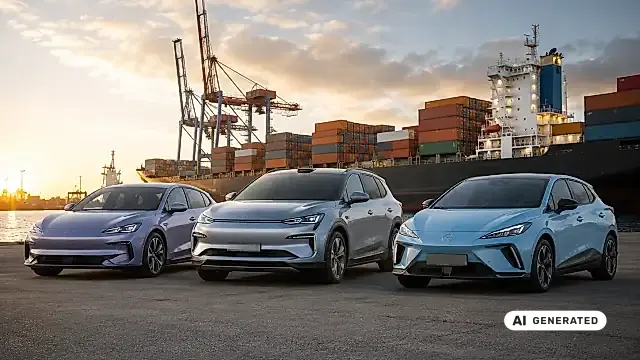 EU-Mindestpreis für chinesische Elektroautos: Frachthafen mit Neuwagen und europäischer Zollabfertigung