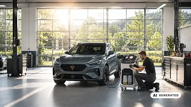 Klimaservice Kosten am Auto: Servicegerät prüft Kältemittel und Kühlleistung