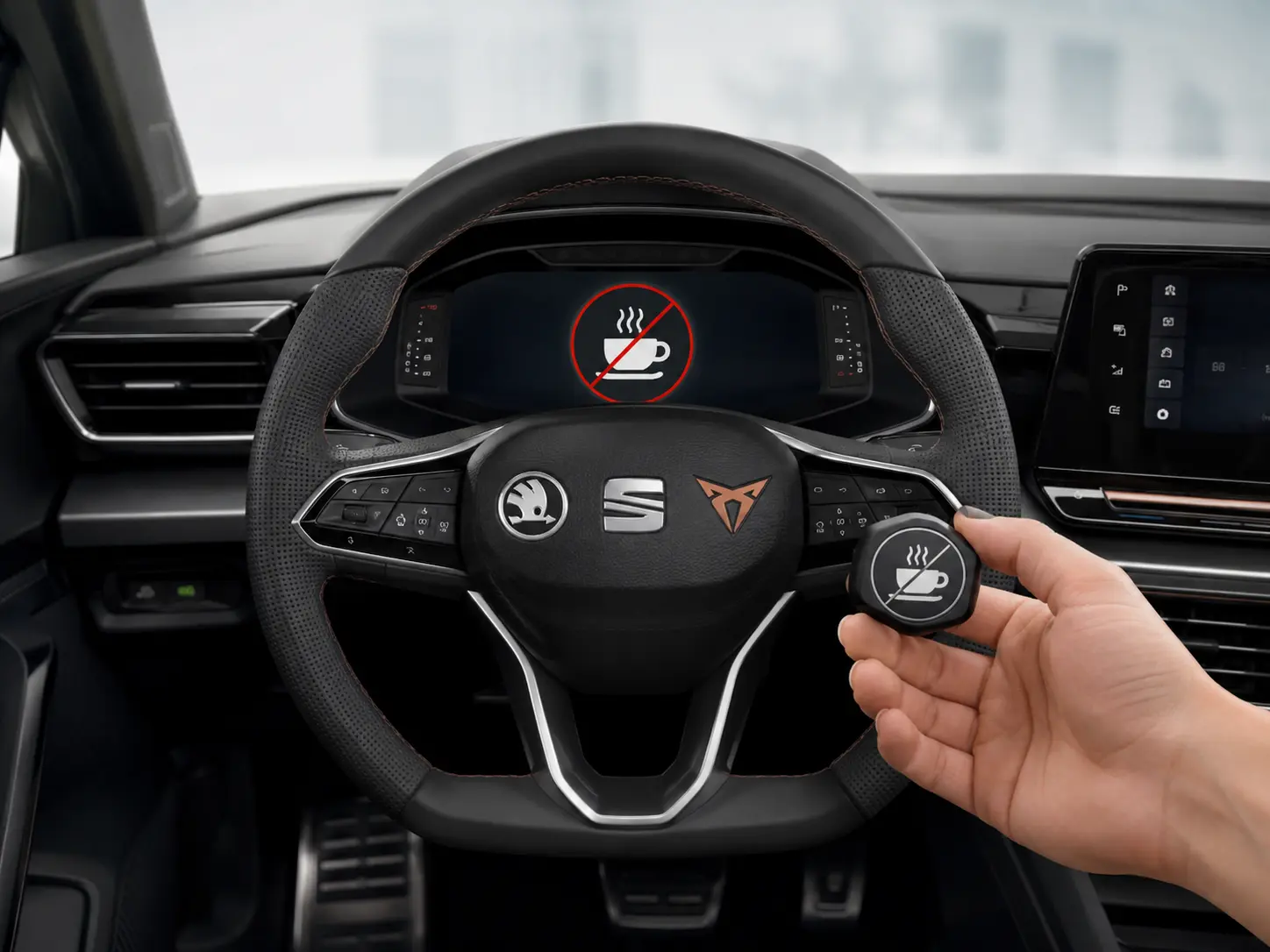 Müdigkeitswarner ausschalten im Skoda-Cockpit: die Kaffeetasse im Display und das Assistenz-Menü
