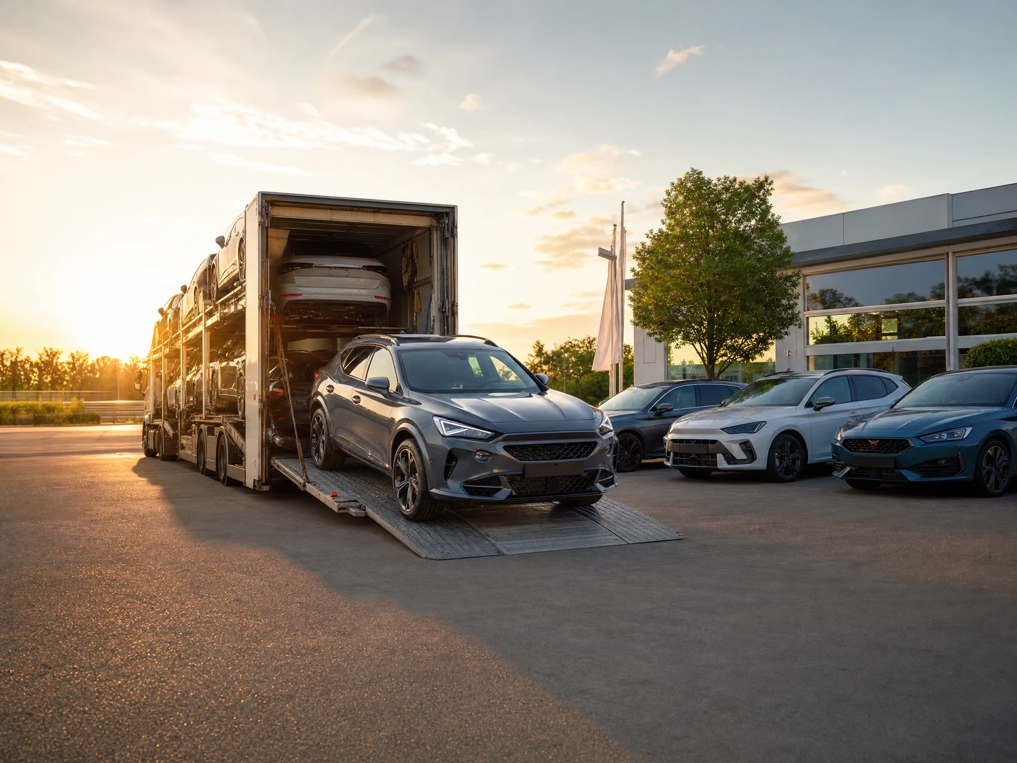 Reimport Autos kaufen: mehrere junge Gebrauchtwagen mit EU-Import-Historie auf einem Händlerhof