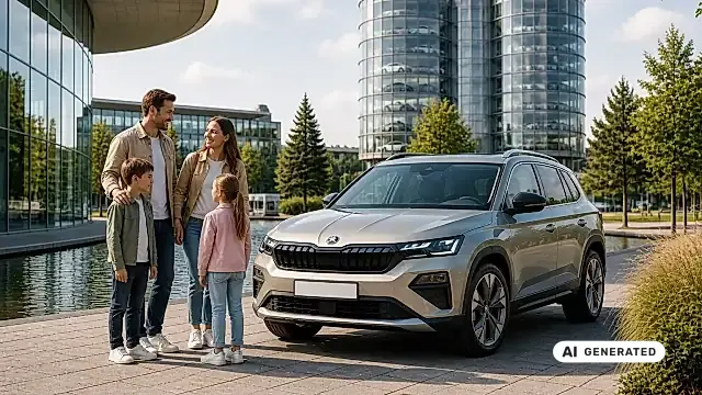Familie holt neuen Skoda in der Autostadt Wolfsburg ab — Erlebnis-Tag mit Kindern, Skoda-Pavillon und MobiVersum im Erlebnis-Paket A1.
