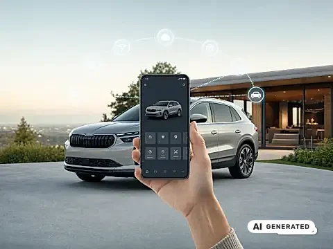 Škoda Care Connect und Infotainment Online im Vergleich: Fahrzeugdisplay mit Navigation und Fahrzeugstatus
