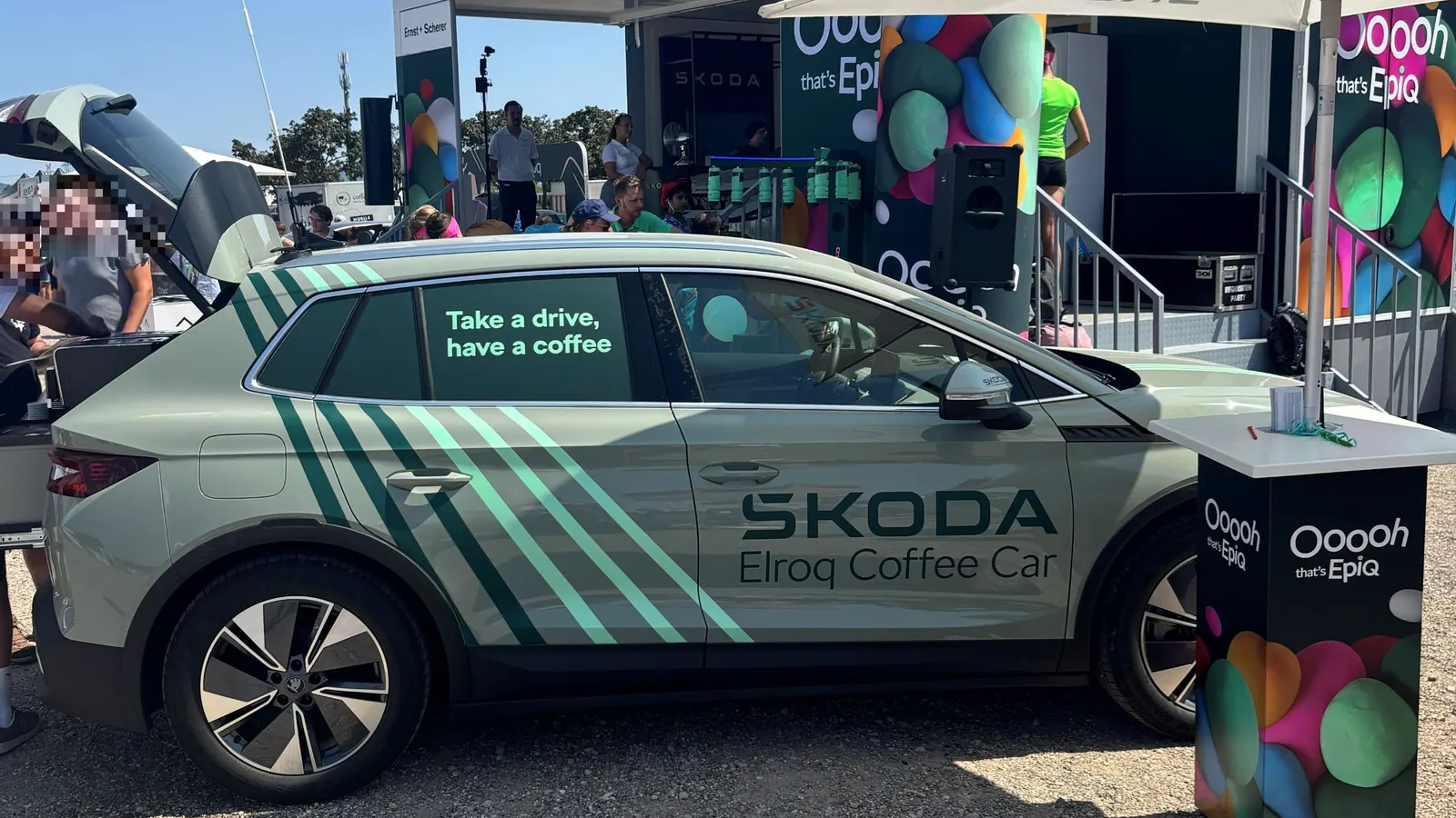 Skoda Elroq Coffee Car auf der Roadshow in Mannheim, Heckklappe geöffnet