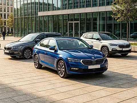 Skoda Octavia Combi neben Skoda Octavia Limousine Modelljahr 2026 -- direkter Karosserie- und Kofferraum-Vergleich