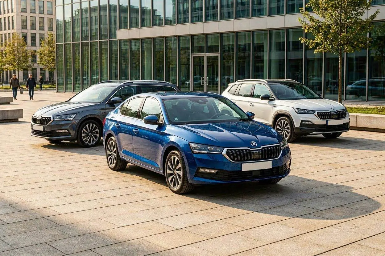 Skoda Octavia Combi neben Skoda Octavia Limousine Modelljahr 2026 -- direkter Karosserie- und Kofferraum-Vergleich