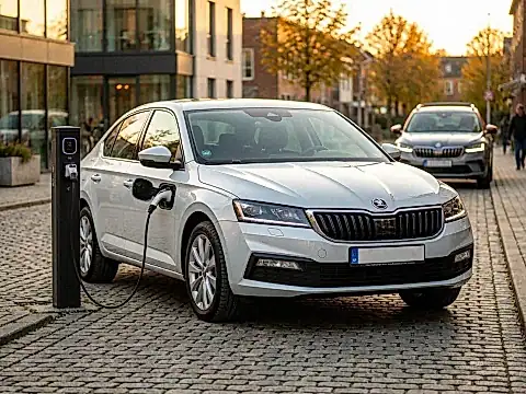 Skoda Octavia 2026 mit Ladestecker -- PHEV-Comeback Symbolbild fuer Modelljahr 2027