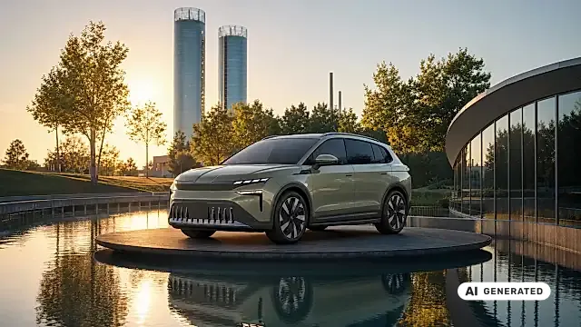Škoda Peaq in der Autostadt Wolfsburg: das Elektro-Flaggschiff in der Glasbox am Servicehaus