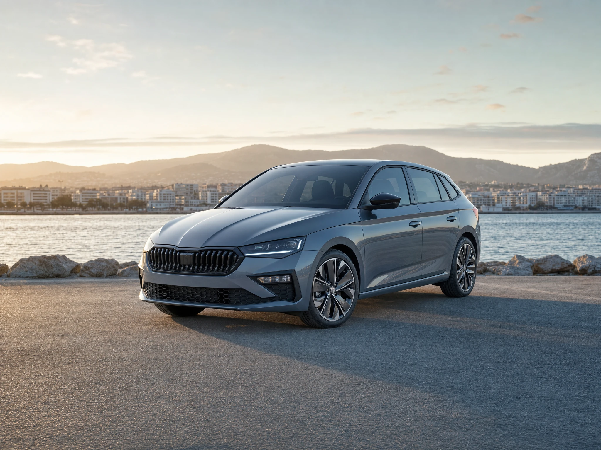 ŠKODA Scala 2026 in der Seitenansicht: kompakter Fünftürer der Kompaktklasse auf einer Straße