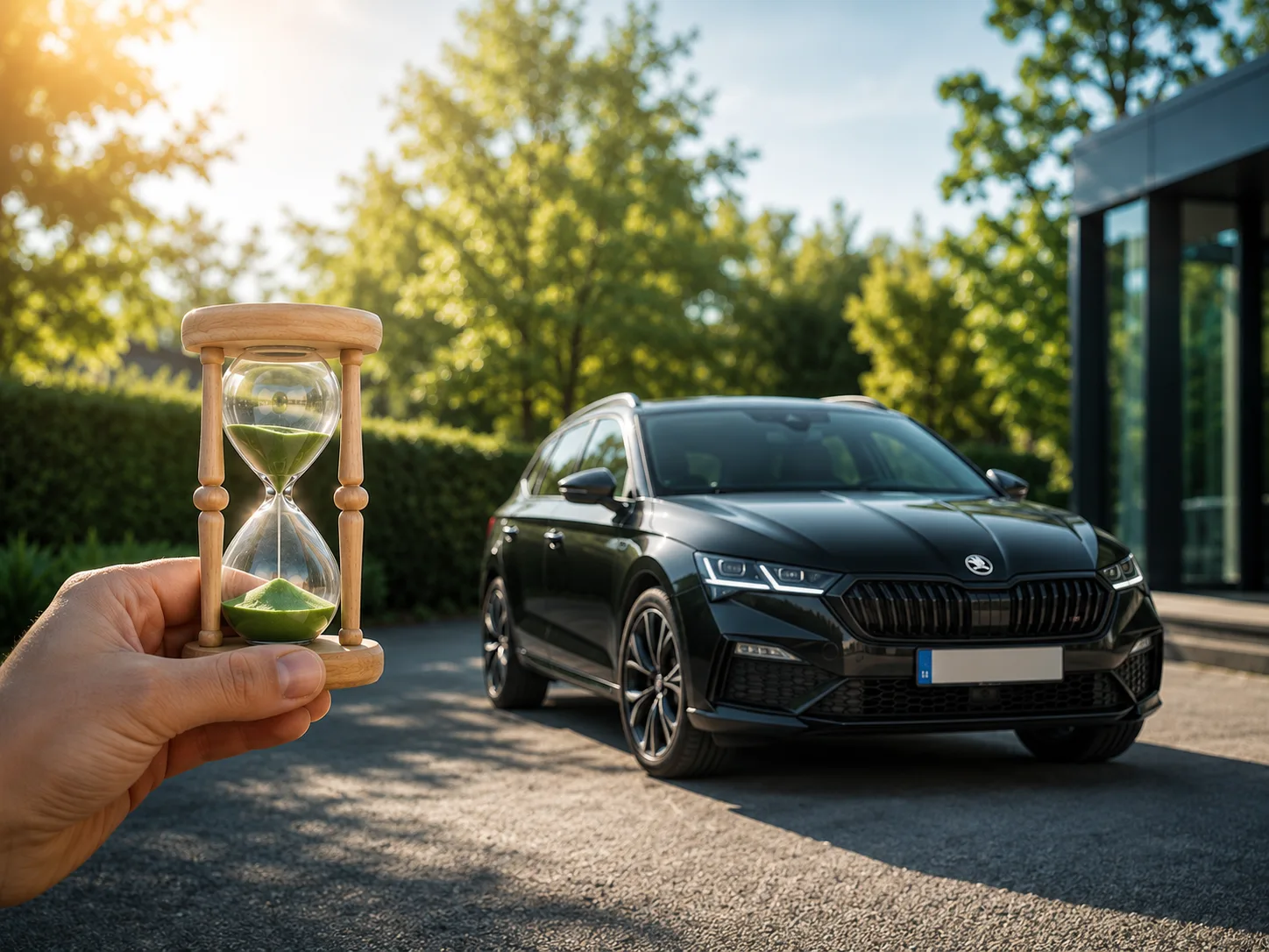 Skoda Tageszulassung 2026: junger Octavia Combi auf dem Hof eines Autohauses