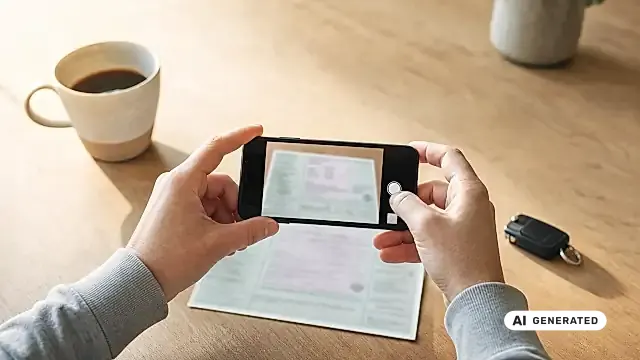 THG-Prämie beantragen: Fahrzeugschein und Smartphone auf einem Tisch