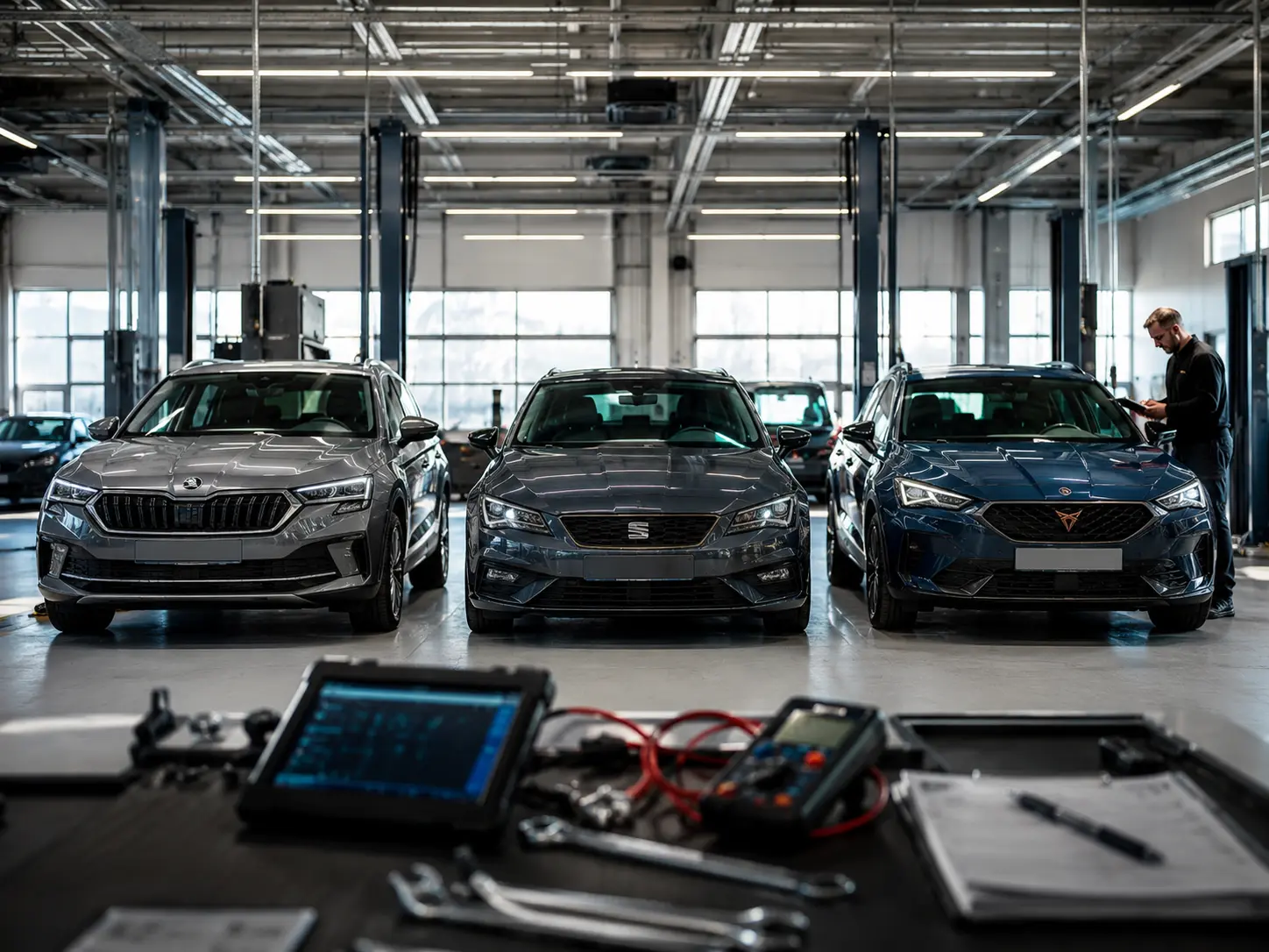 TÜV-Report 2026: Hauptuntersuchung bei Skoda, SEAT und CUPRA in der Vertragswerkstatt Bellemann in Wiesloch — Bremsenprüfung am Rollenprüfstand